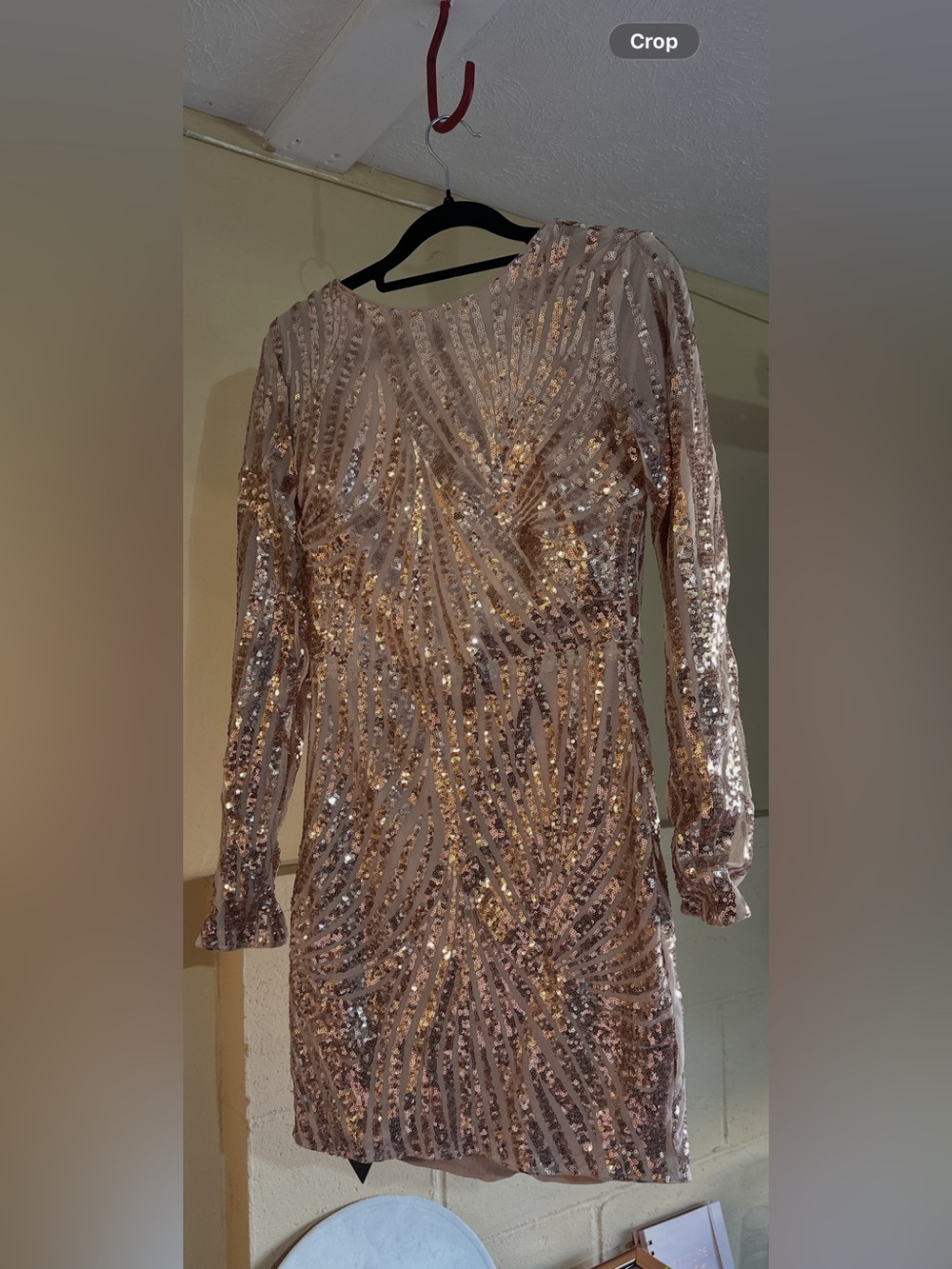Long Sleeve Sequin Dress in Rose Gold